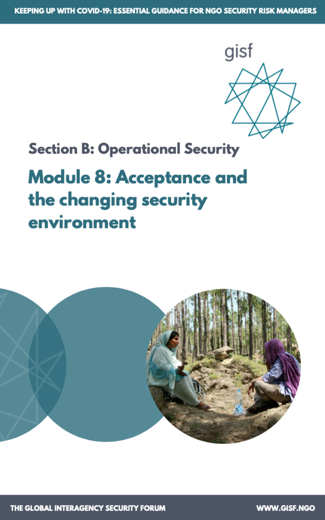 Image for Keeping up with COVID-19: essential guidance for NGO security risk managers – Module B8: Acceptance and the changing security environment